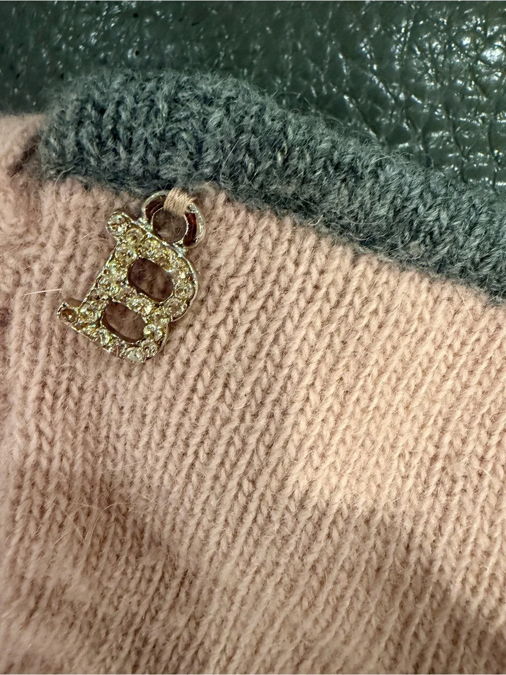 Blumarine Pink Wool Angora Knit Gloves Rosette Rhinestone Logo Italy